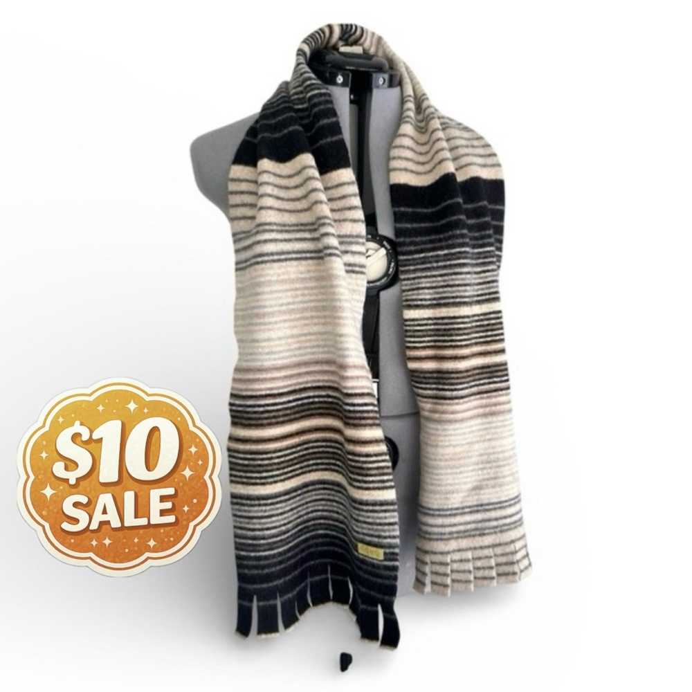 Echo Lambswool Angora Blend Striped Ombre Fringe Scarf Neutral Cozy